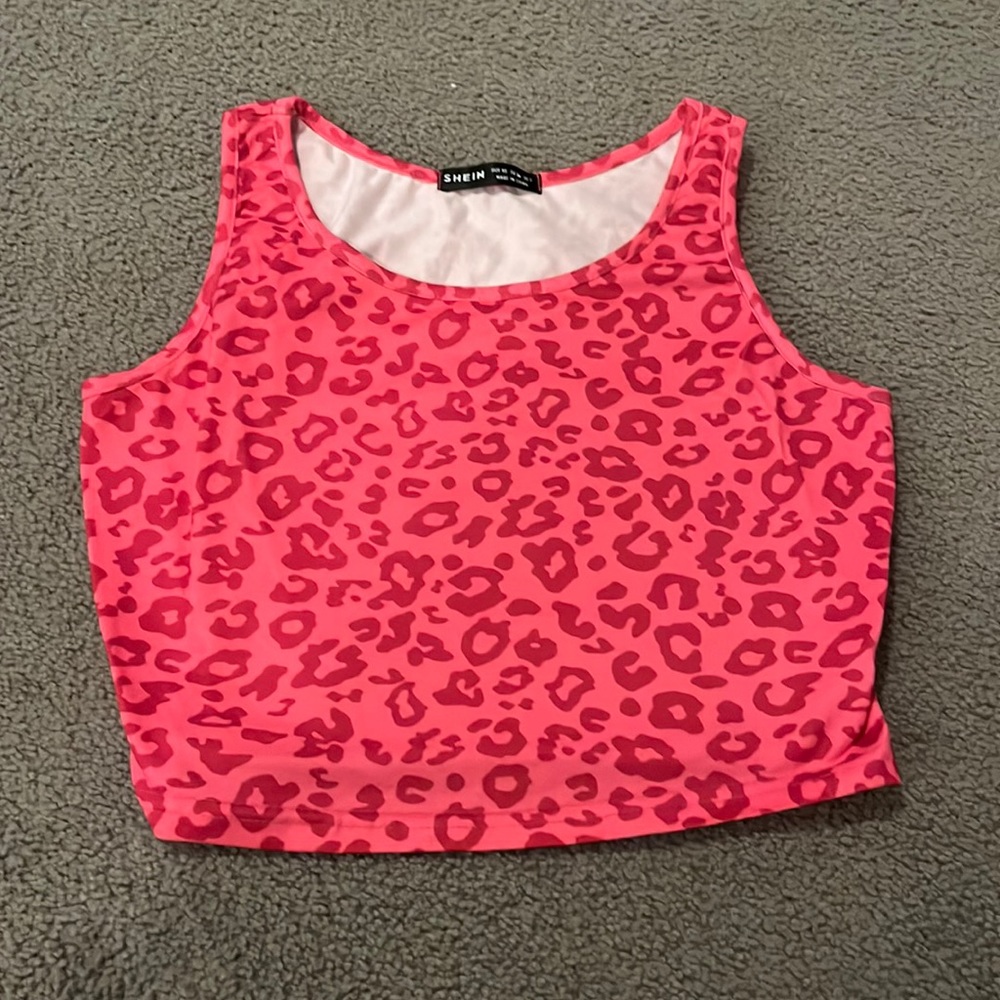 shein pink cheetah print cropped tank size xs